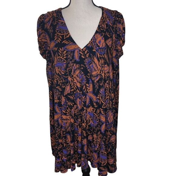 Free People Black, Blue & Orange Jacobean Print Boho, Victorian Look Dress M - Picture 1 of 15